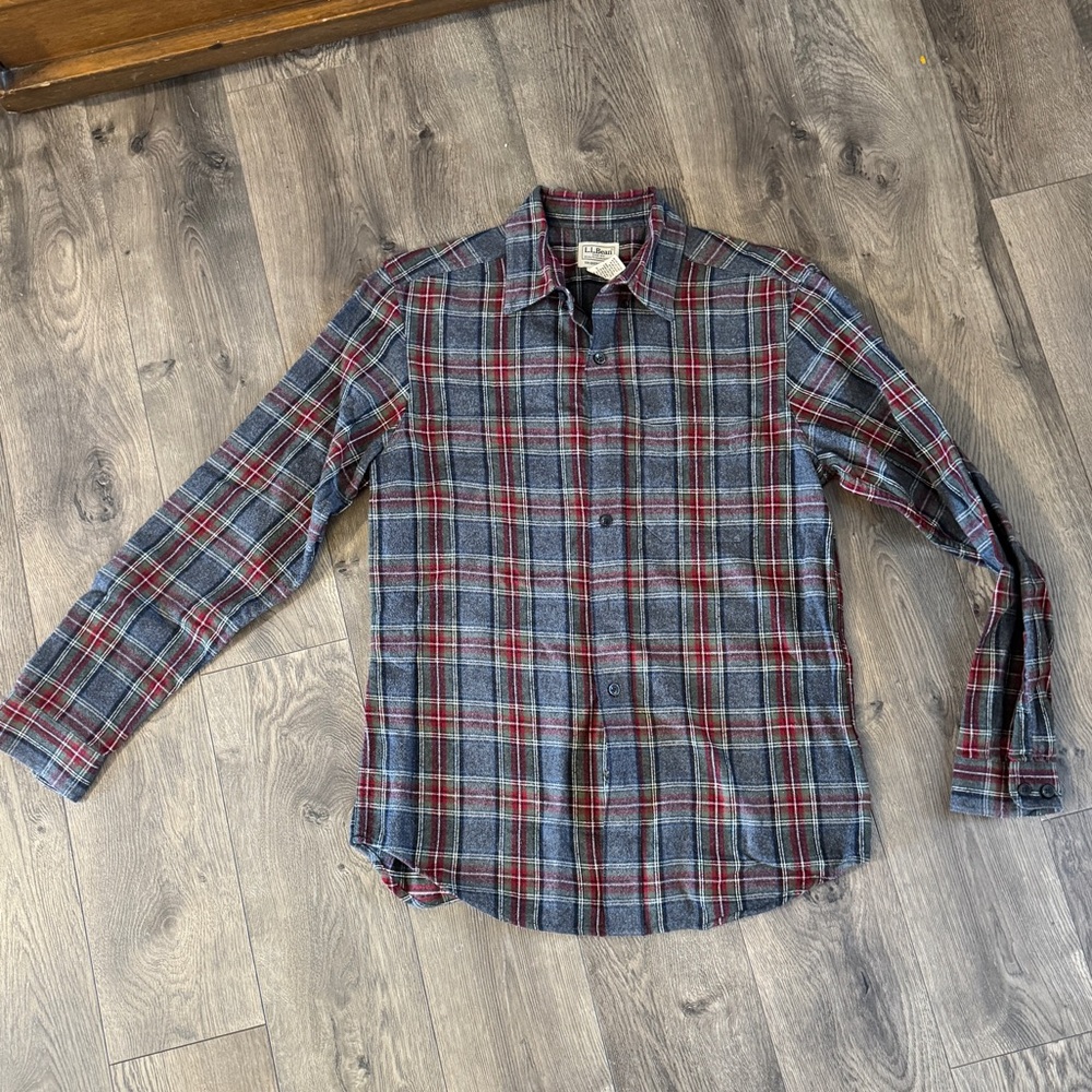 L.L. Bean Men's Casual Plaid Shirt - Gray and Red